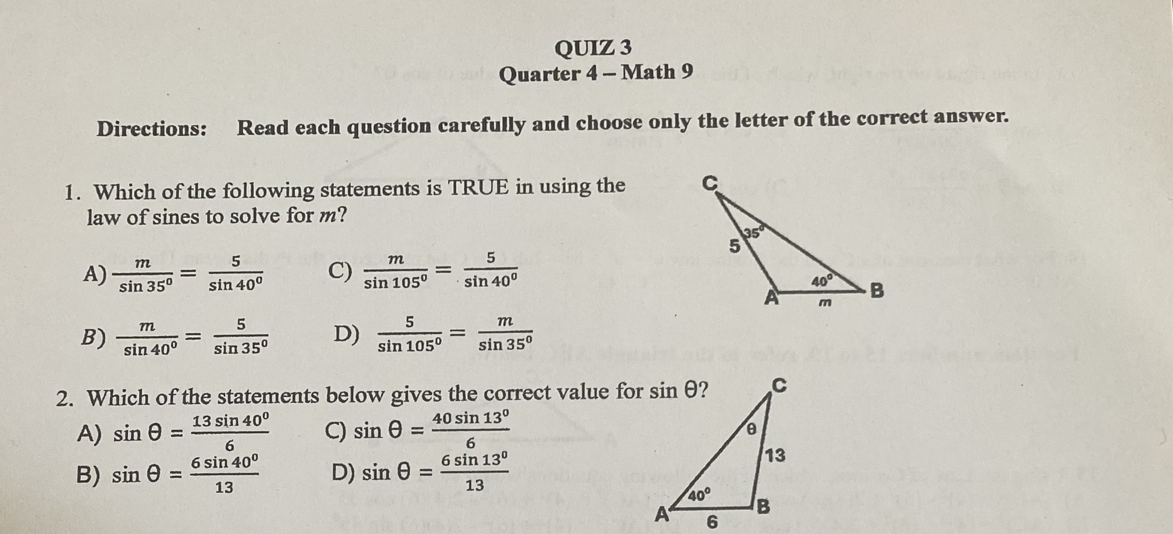 Solved Directions: Read each question carefully and choose | Chegg.com
