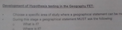 development of hypothesis testing in the geography fet