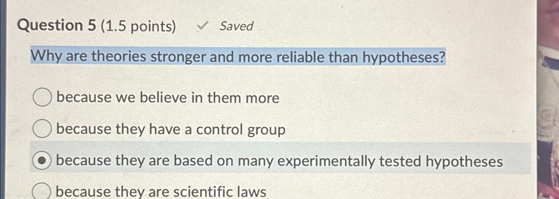 Solved Question 5 (1.5 ﻿points) ﻿SavedWhy are theories