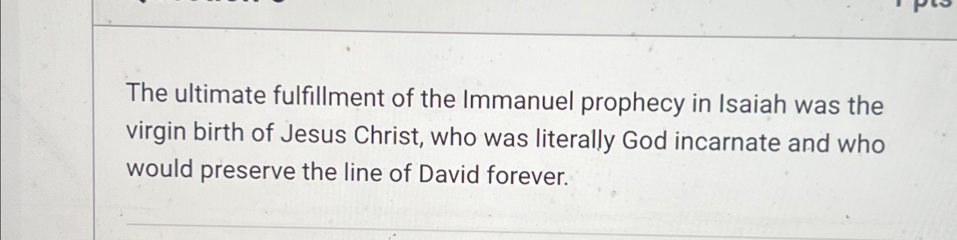 Solved The ultimate fulfillment of the Immanuel prophecy in | Chegg.com