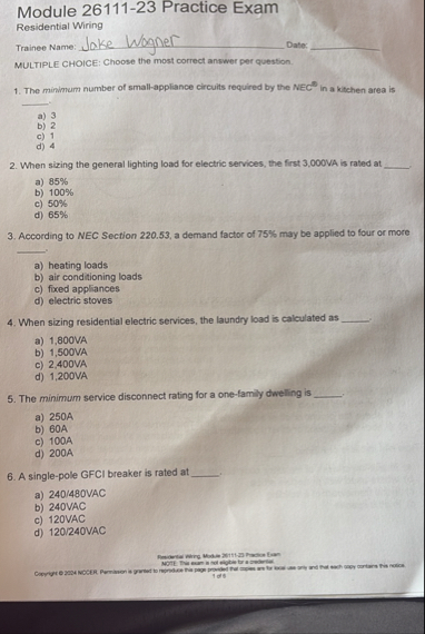 Solved Module 26111-23 ﻿Practice ExamResidential | Chegg.com