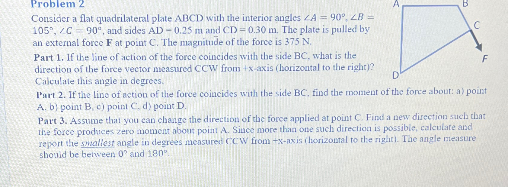 Solved Problem 2Consider a flat quadrilateral plate ABCD | Chegg.com