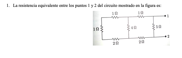 Solved 1. ﻿The equivalent resistance between points 1 ﻿and 2 | Chegg.com