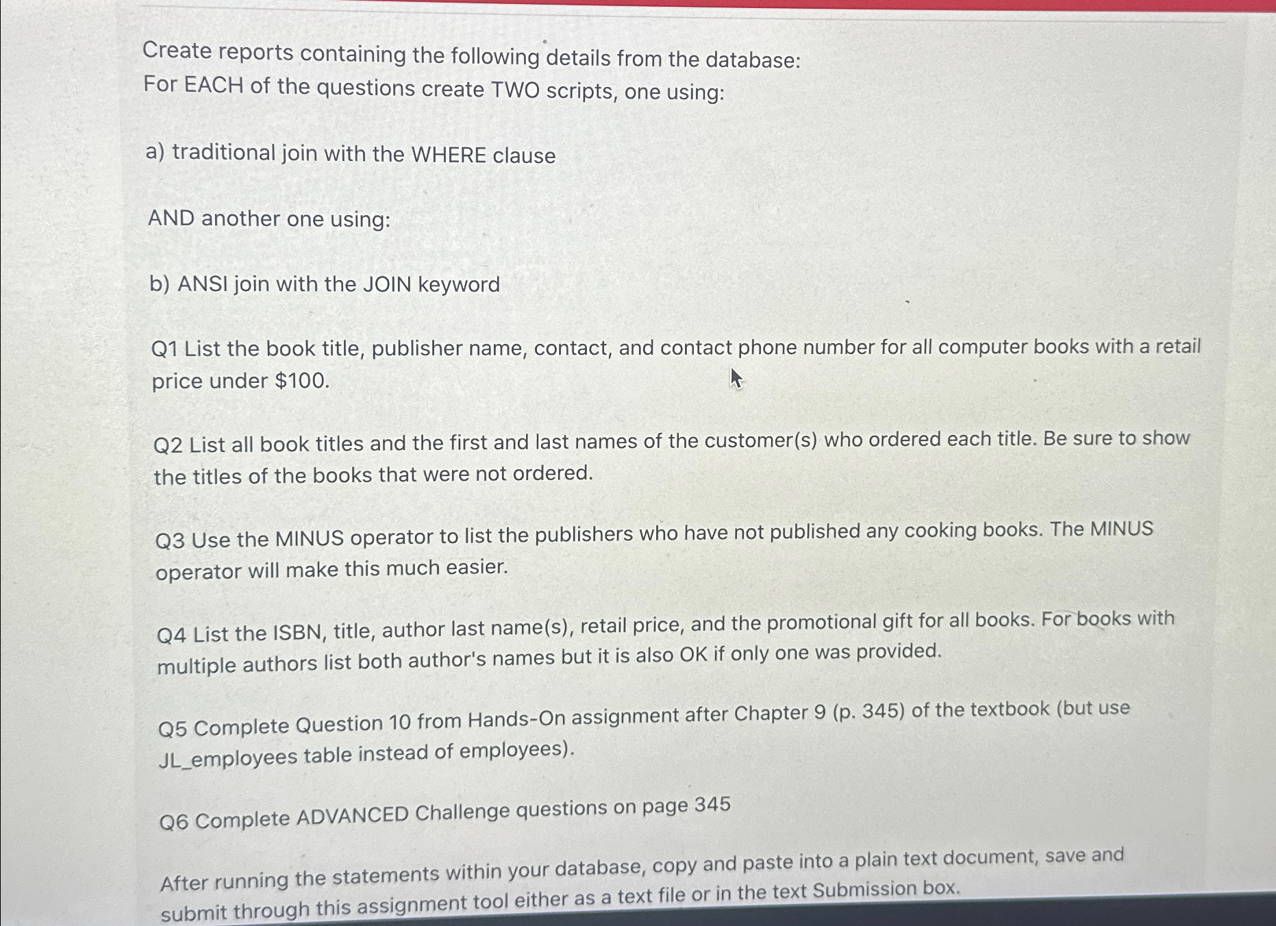 Solved Create reports containing the following details from | Chegg.com