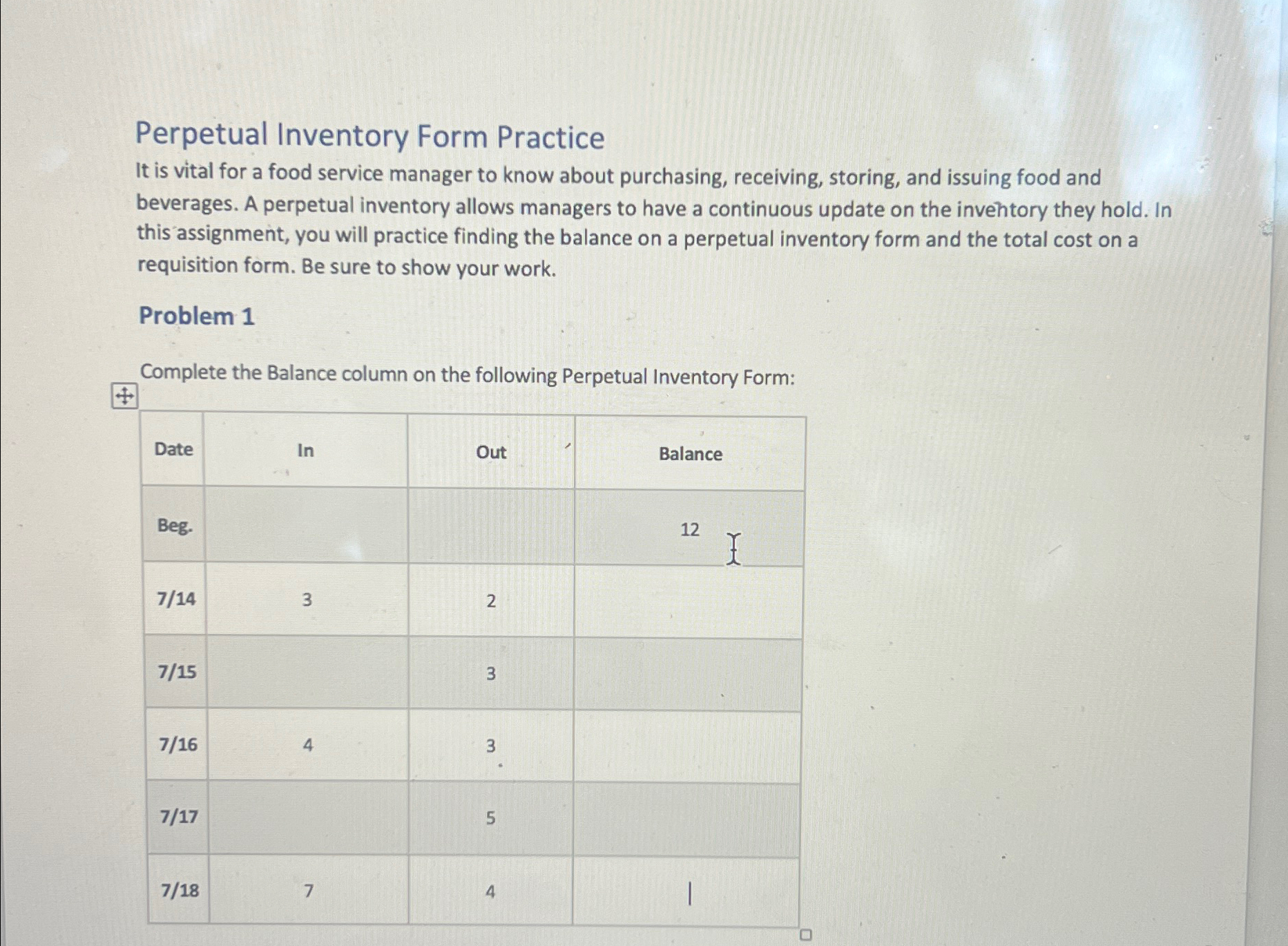Solved Perpetual Inventory Form PracticeIt is vital for a | Chegg.com