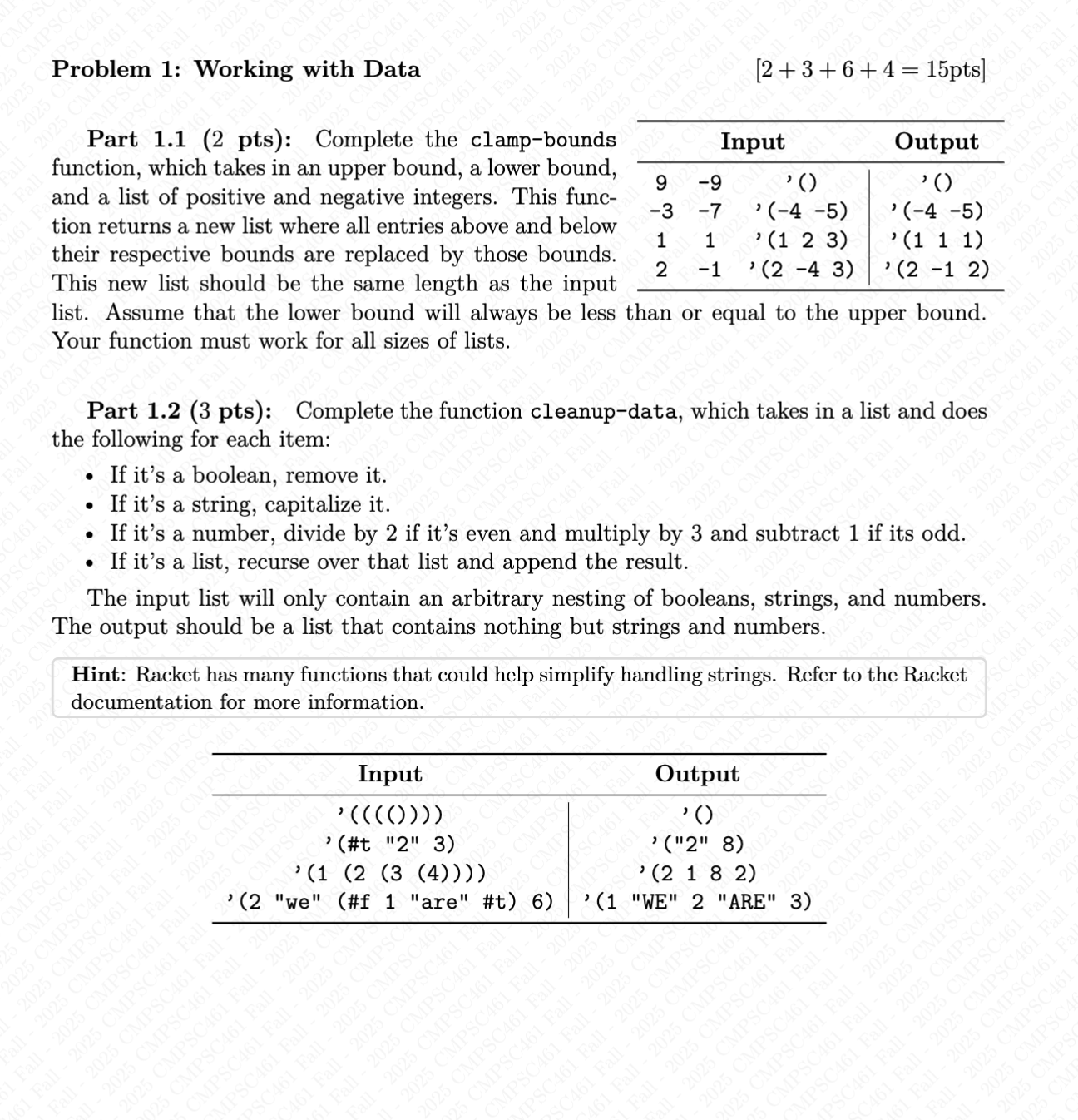 Clasp Math Problem Solved Problem 1: Working with Data | Chegg.com