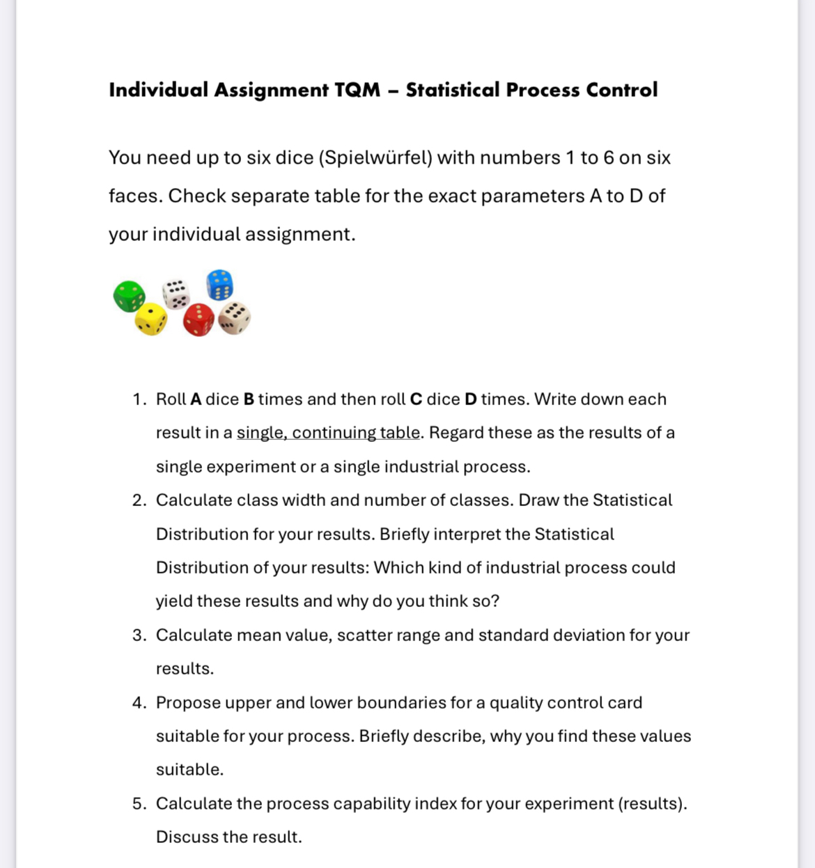 Individual Assignment TQM - ﻿Statistical Process | Chegg.com