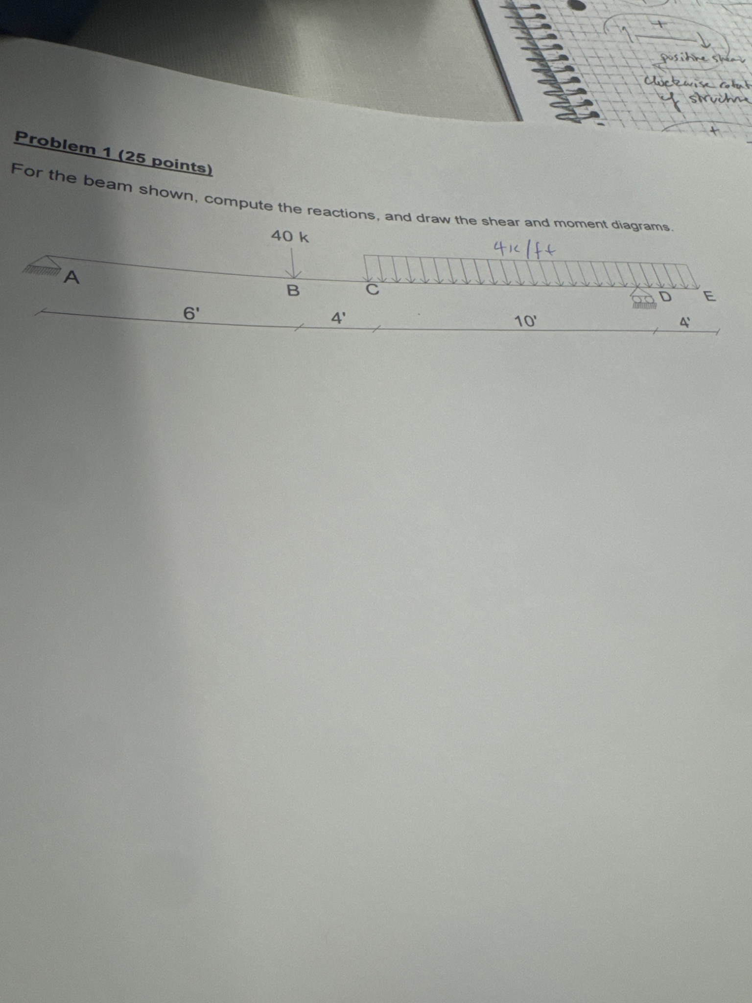 Problem 1 ( 25 ﻿points) ﻿For the beam shown, compute | Chegg.com