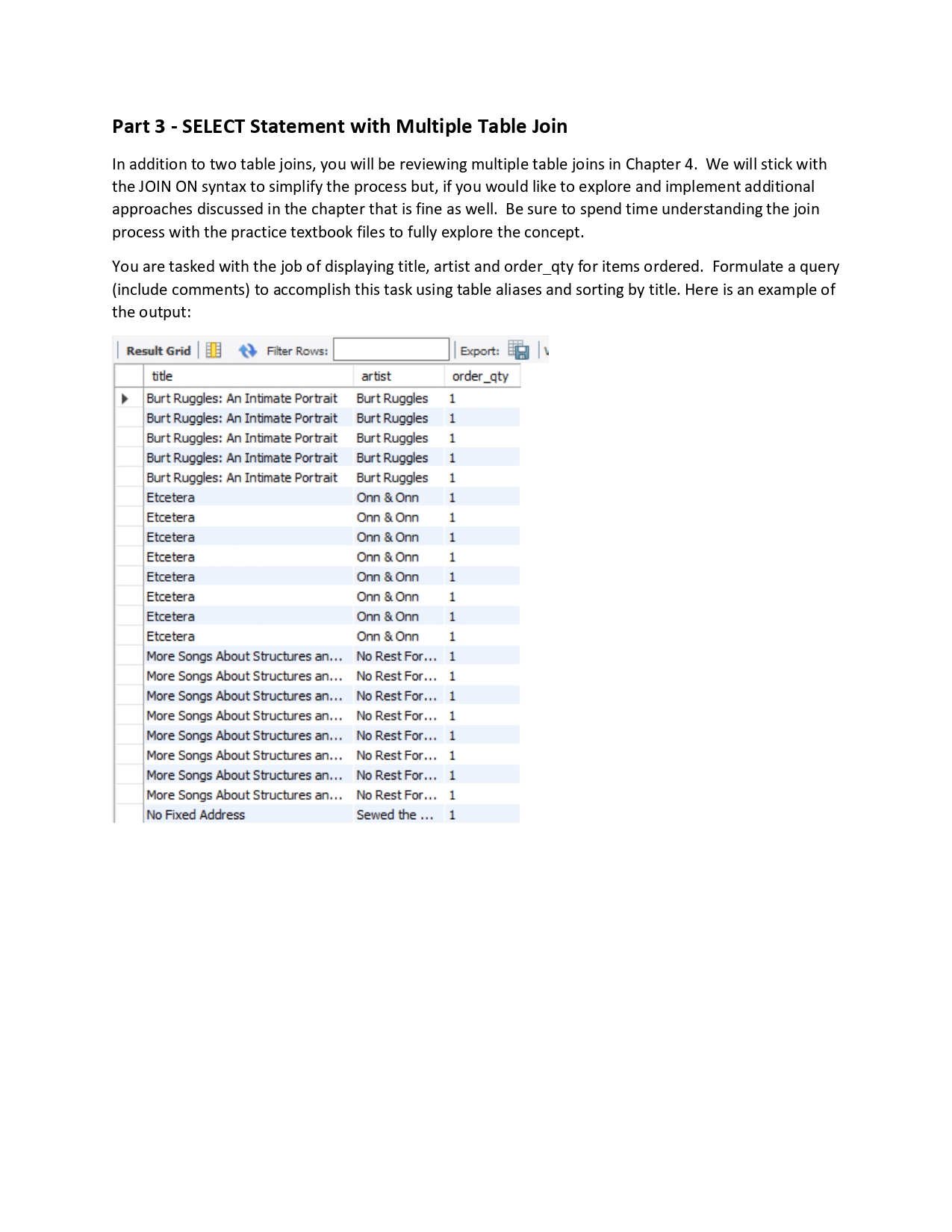 Part 3 - ﻿SELECT Statement with Multiple Table Join | Chegg.com