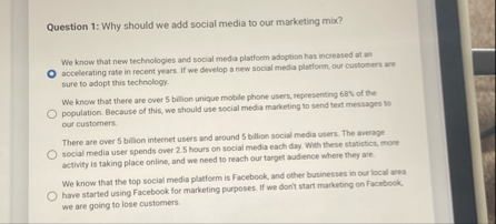 Solved Question 1: Why should we add social media to our | Chegg.com
