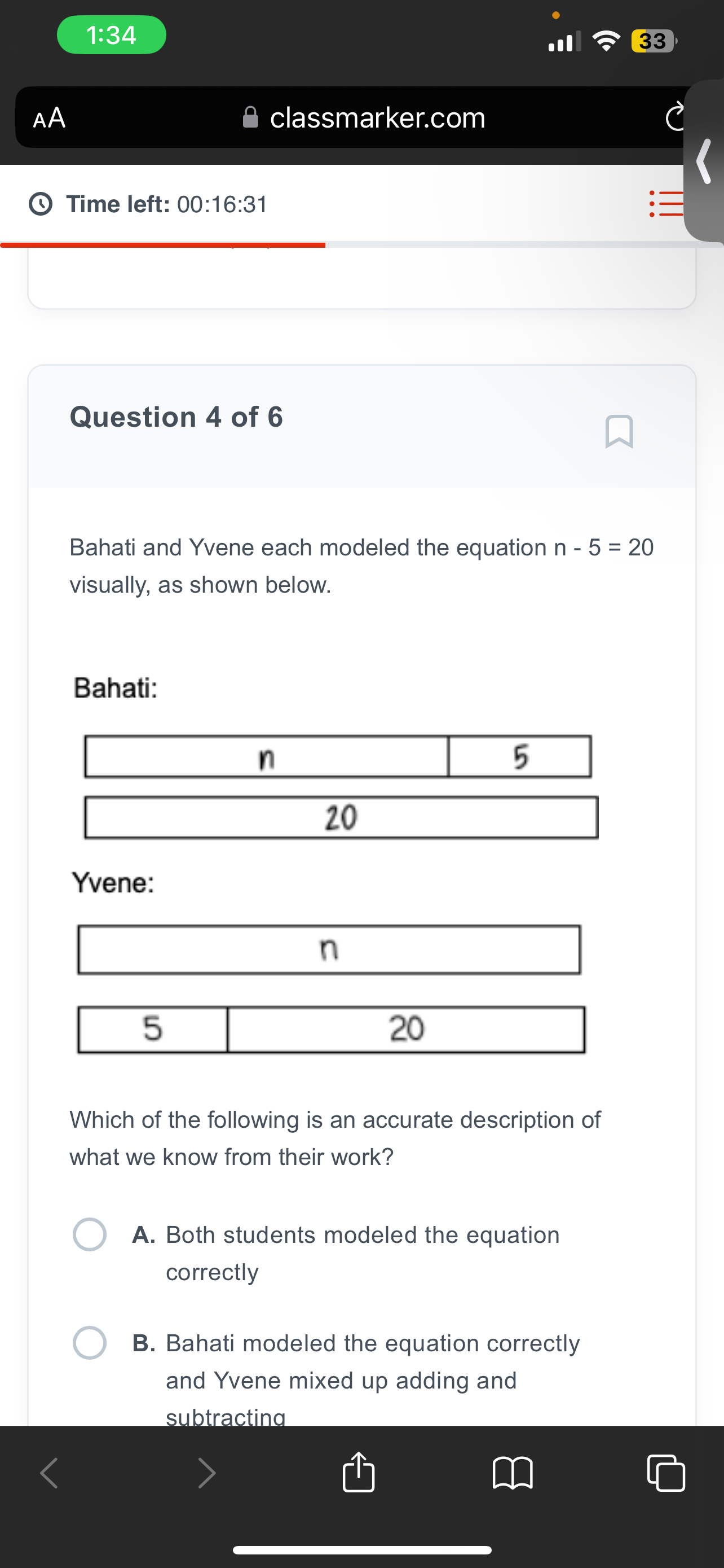 Solved Question 4 ﻿of 6 ﻿Bahati and Yvene each modeled the | Chegg.com