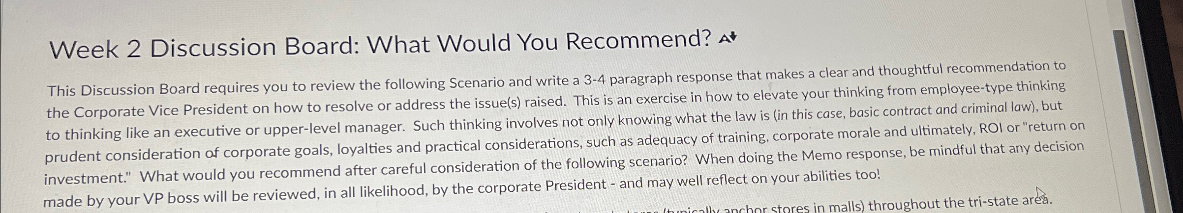 Solved Week 2 ﻿Discussion Board: What Would You | Chegg.com