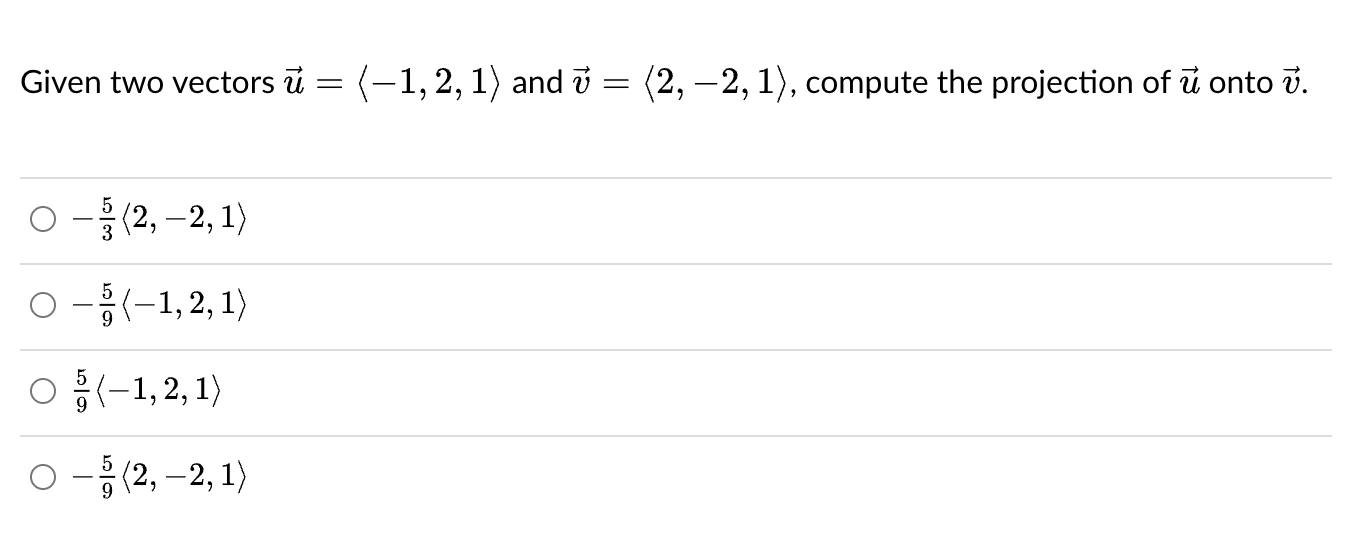 Solved Given two vectors vec(u)=(:-1,2,1:) ﻿and | Chegg.com