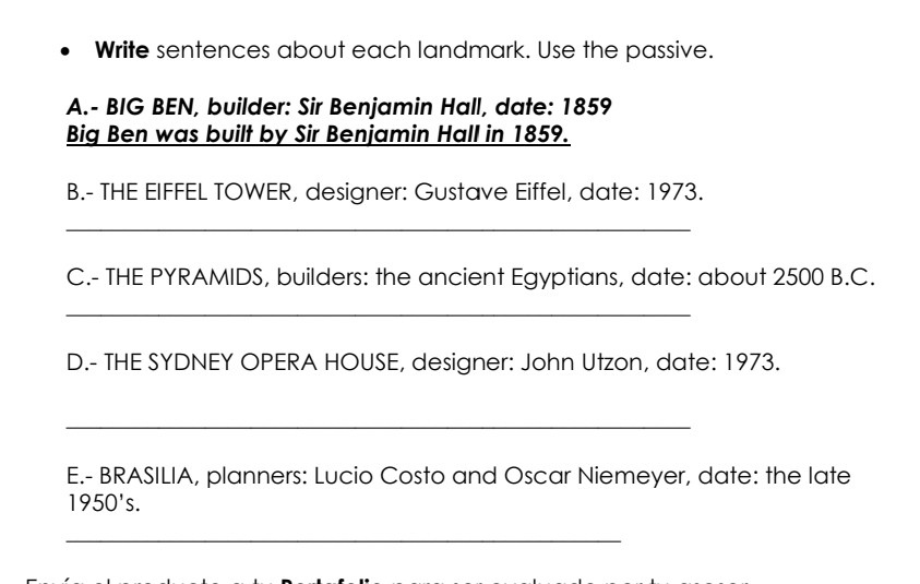 Solved Write sentences about each landmark. Use the