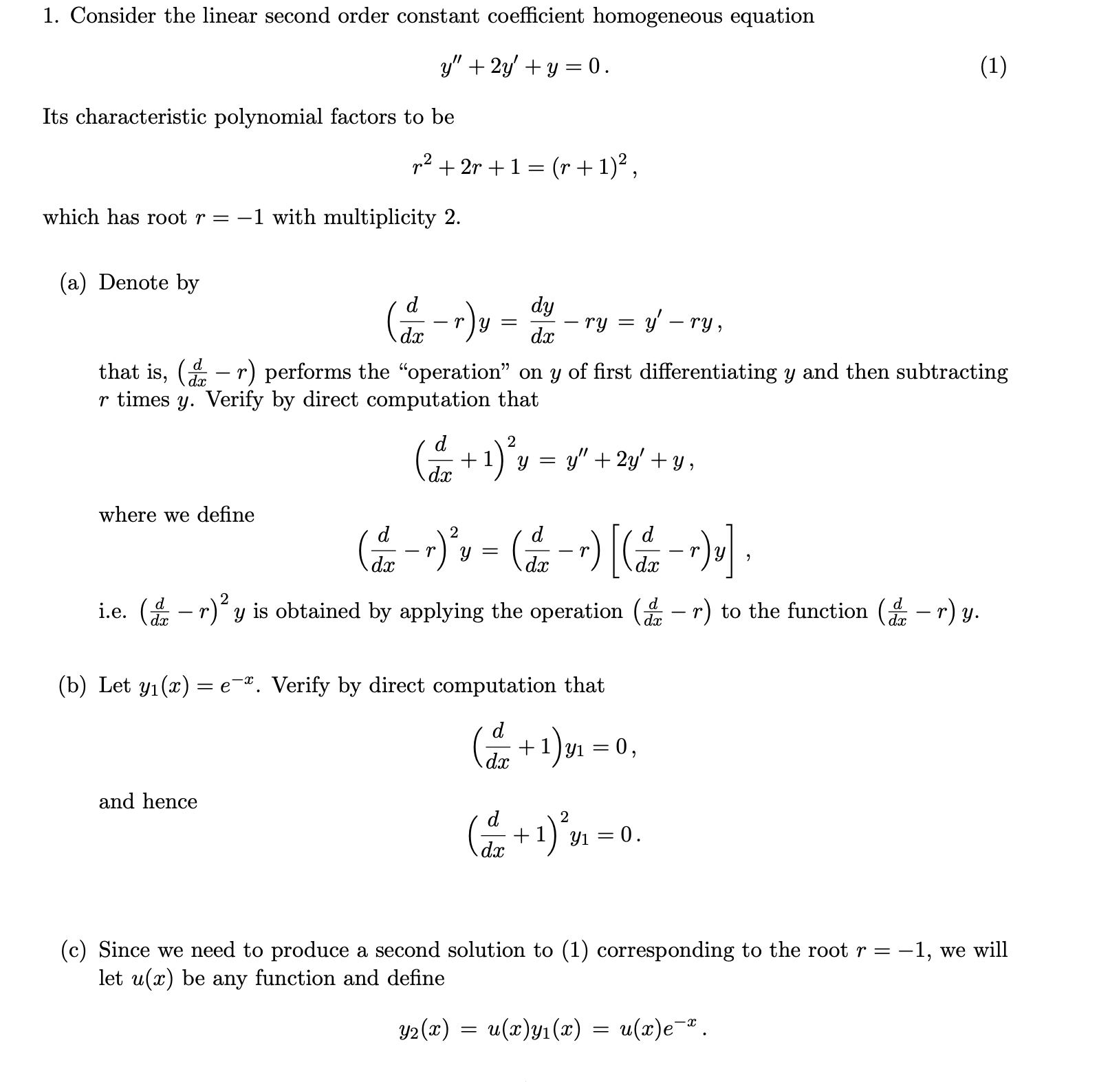 Solved Consider the linear second order constant coefficient | Chegg.com