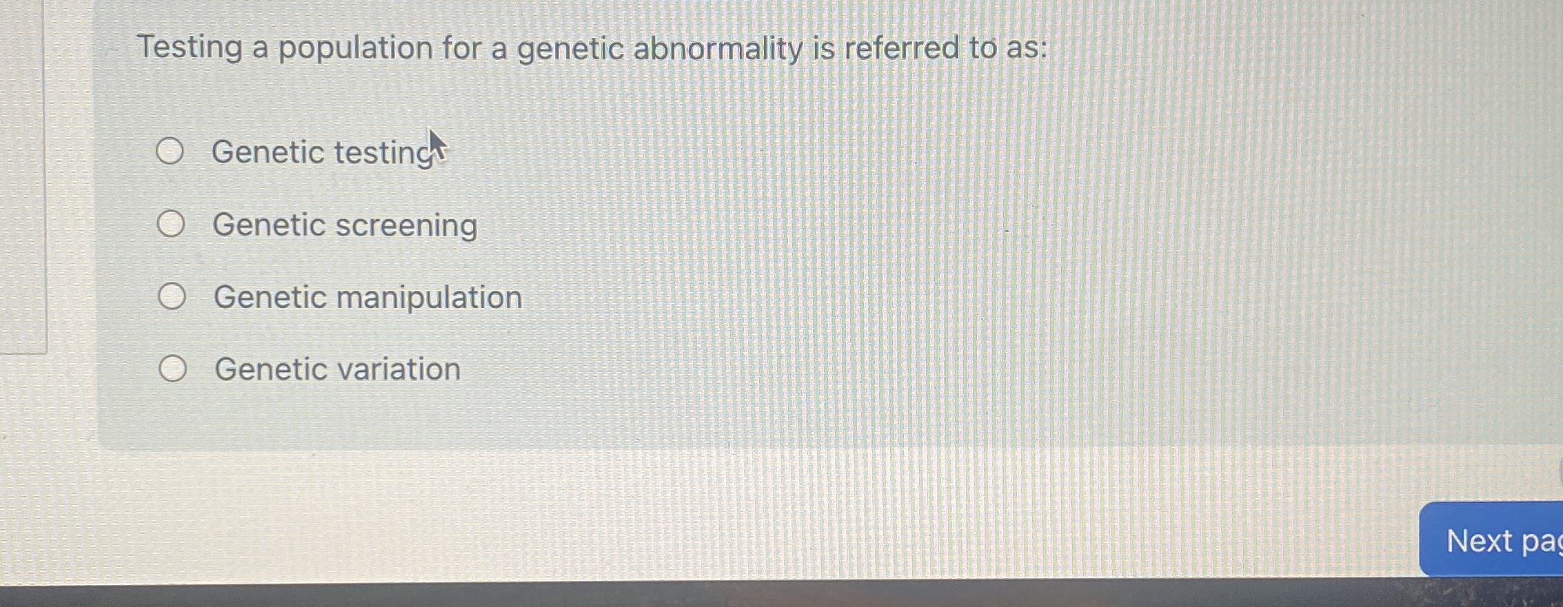 Solved Testing a population for a genetic abnormality is | Chegg.com