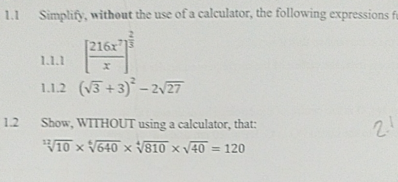 Solved 1.1 Simplify, without the use of a calculator, the | Chegg.com