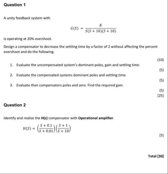 Solved Question 1A unity feedback system | Chegg.com
