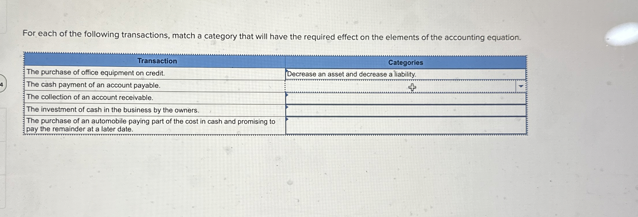 Solved For each of the following transactions, match a | Chegg.com