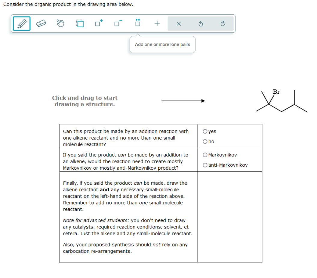 Solved Consider the organic product in the drawing area | Chegg.com