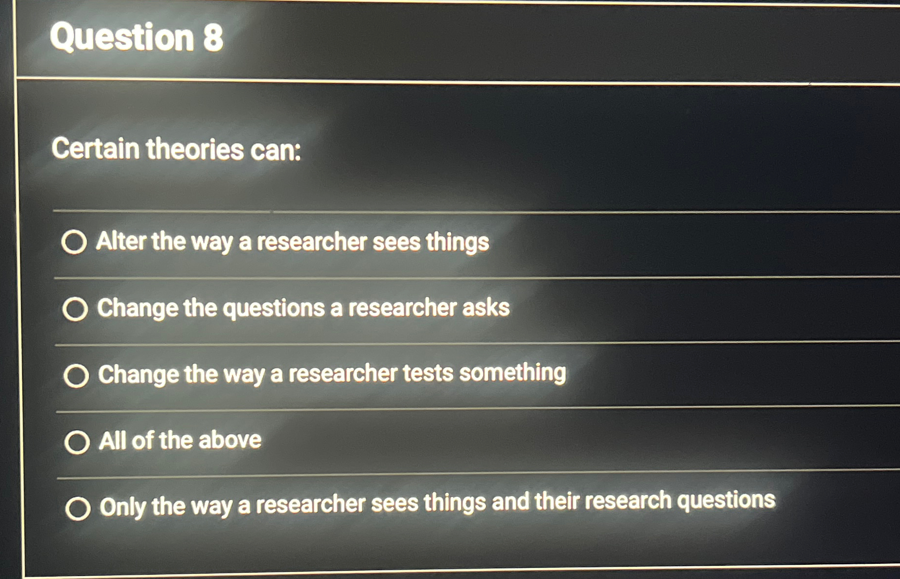 Solved Question 8Certain theories can:Alter the way a | Chegg.com