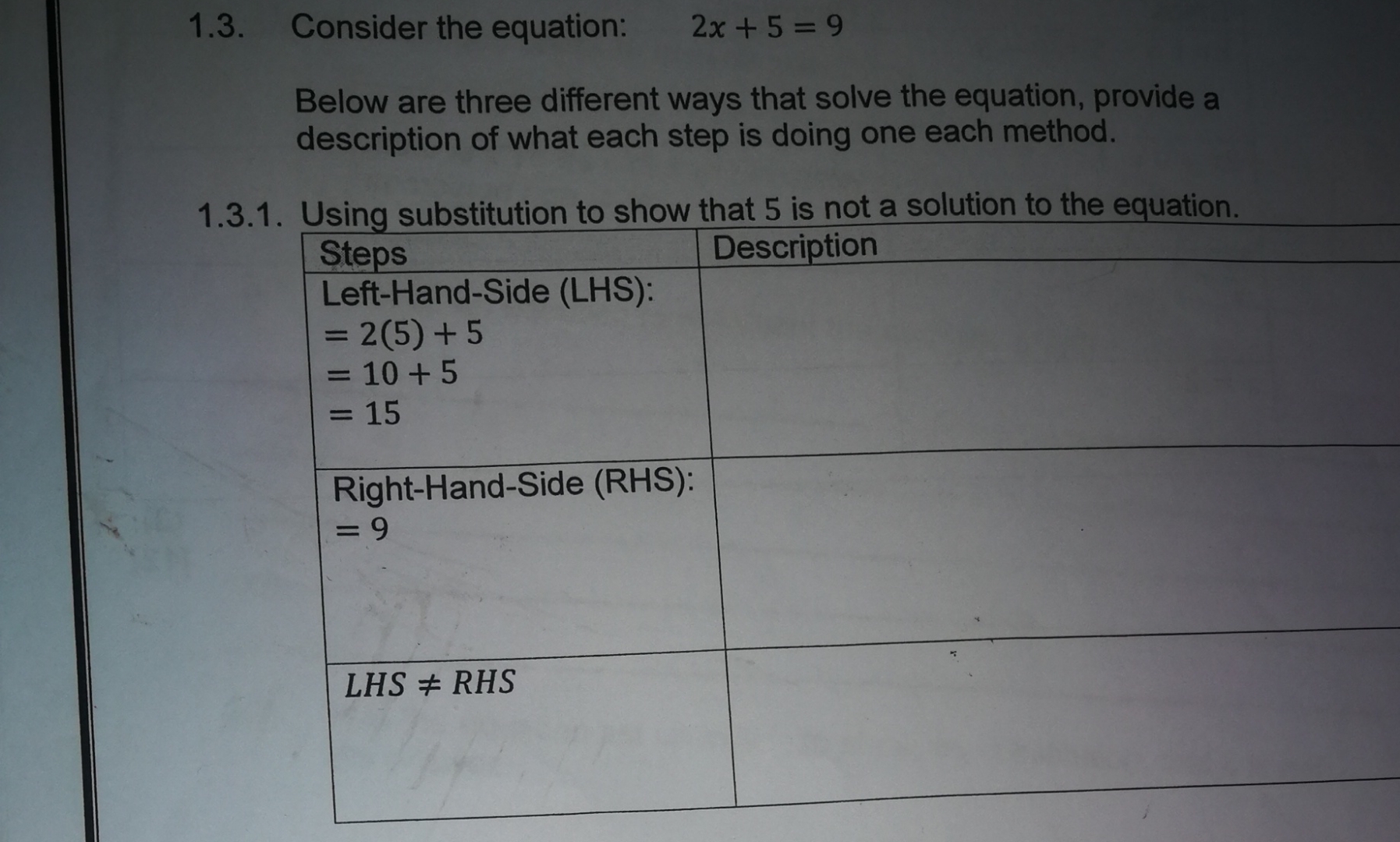 2x5 Math Equation Example Solved 1.3. Consider the equation: 2x+5=9 Below are three | Chegg.com