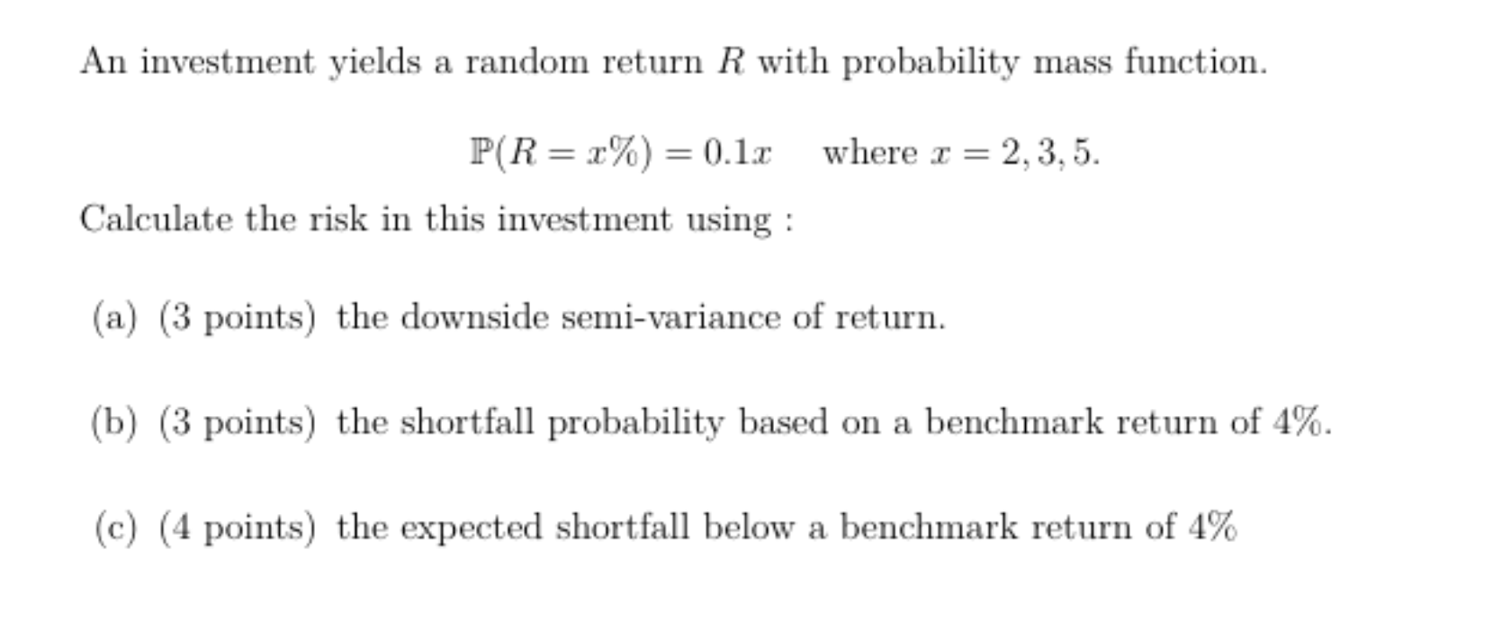 Solved An investment yields a random return R with | Chegg.com