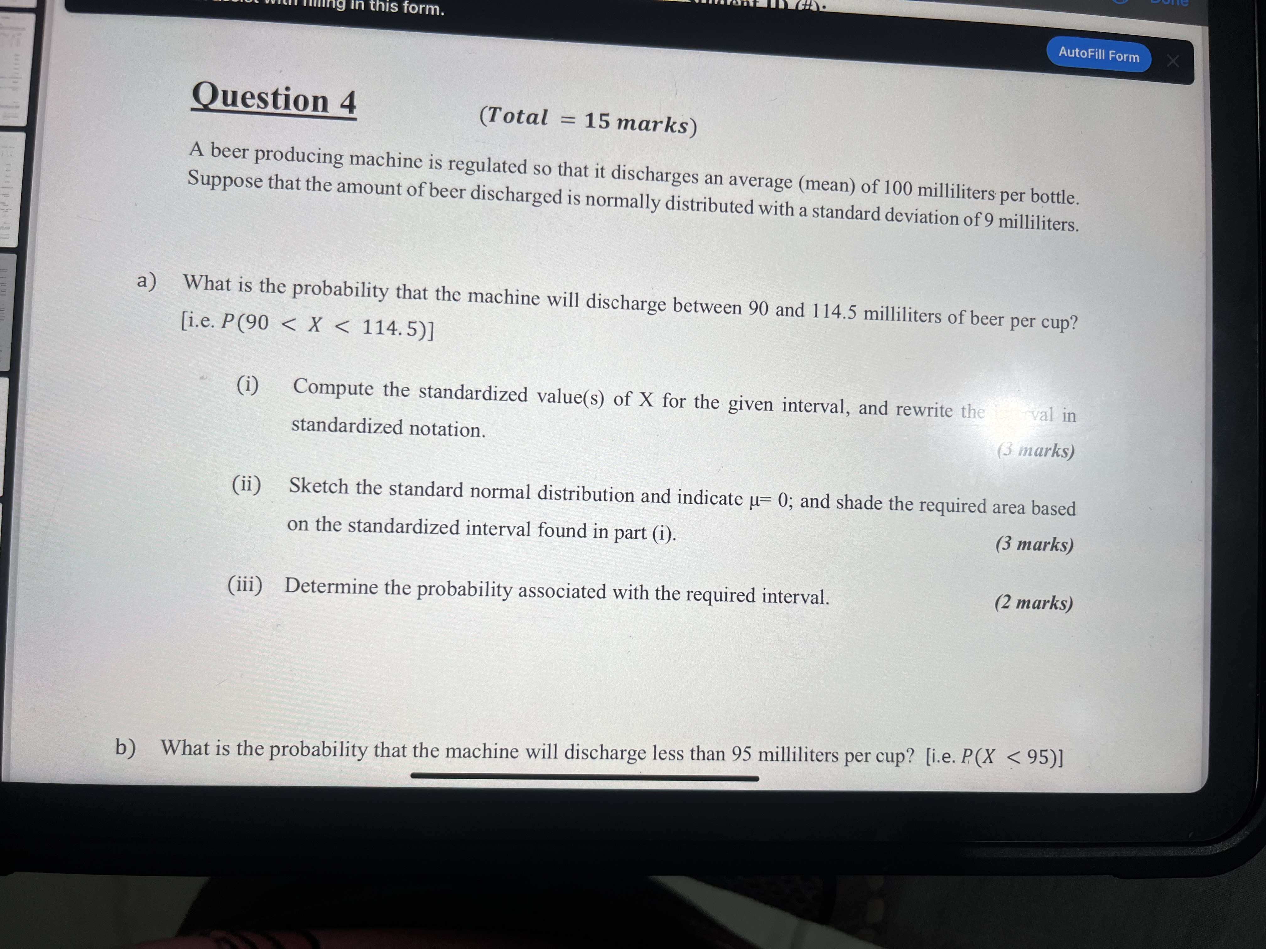 Solved Question 4 (Total =15 ﻿marks | Chegg.com