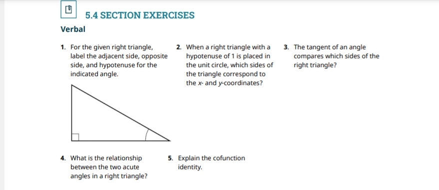 Solved 5.4 ﻿SECTION EXERCISES Verbal For the given right | Chegg.com