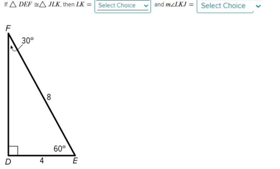 Solved If ????DEF~????=JLK, ﻿then LK=and m?LKJ= | Chegg.com