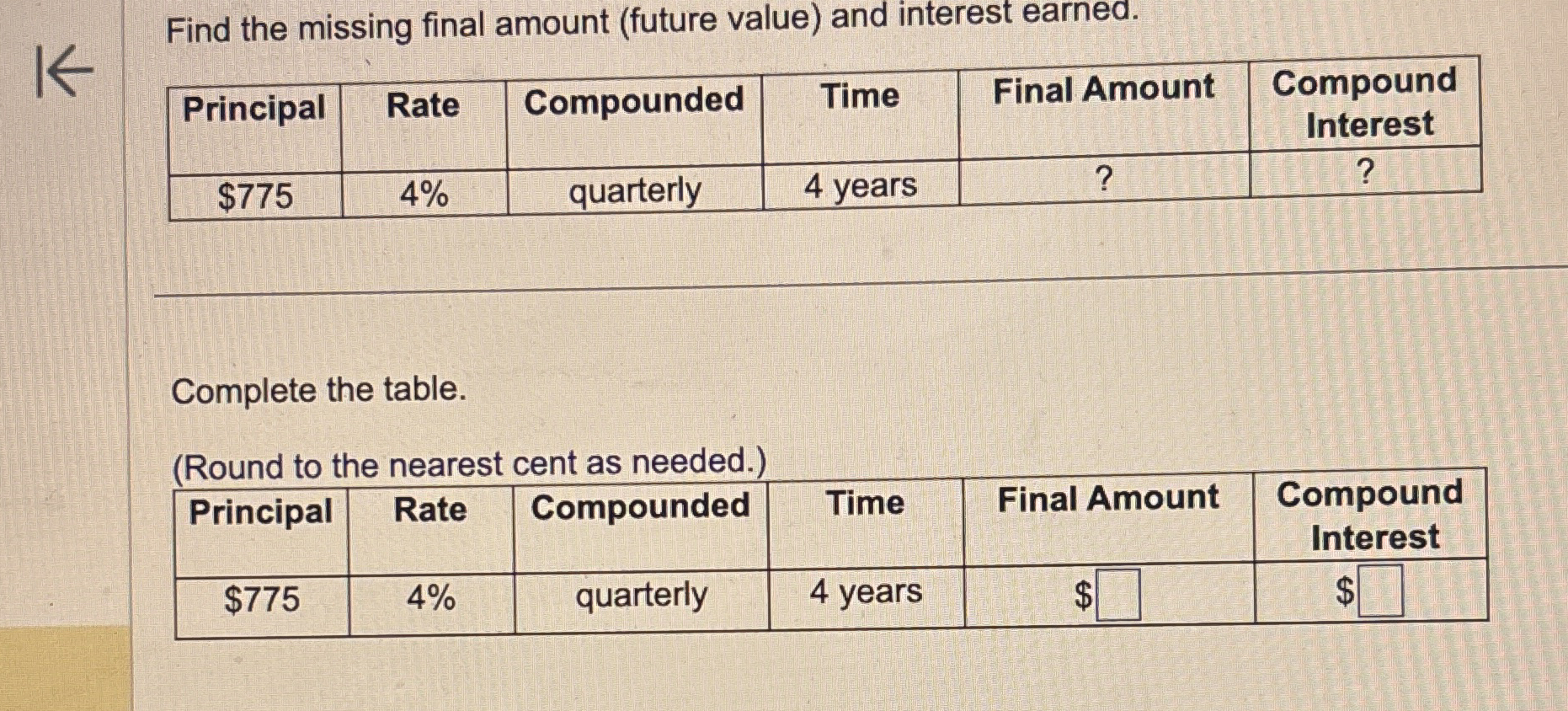 Solved Find the missing final amount (future value) ﻿and | Chegg.com