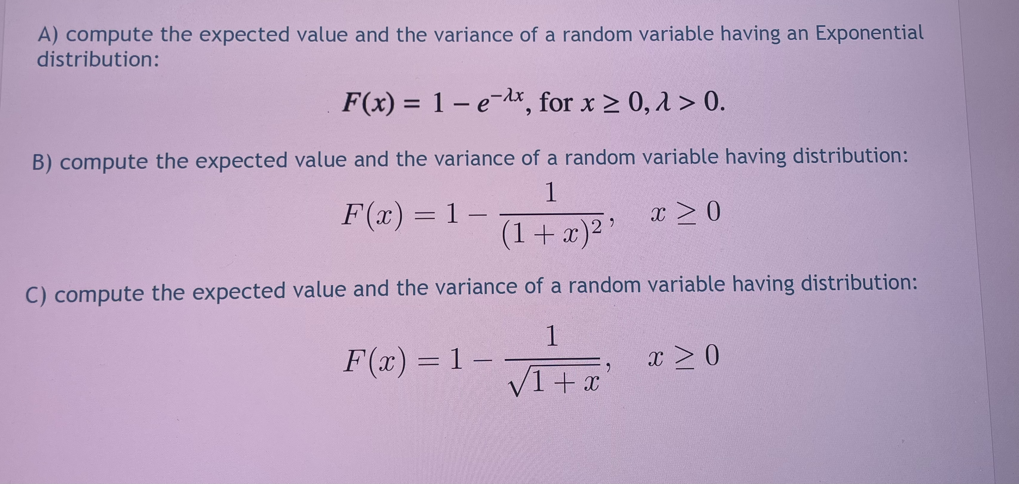 Solved A) ﻿compute the expected value and the variance of a | Chegg.com